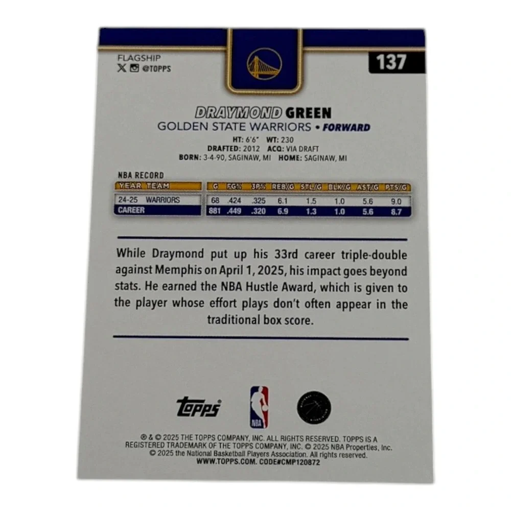 2025 Topps Flagship Draymond Green Golden State Warriors Silver Foil Sparkle 137 - Picture 2 of 2